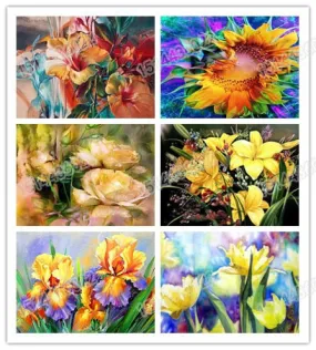 2019 Color Flower 5D  Diamond Painting Cross Stitch, Full Square Rhinestone, 6 Designs to Collect