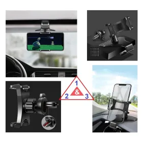 3 in 1 Car GPS Smartphone Holder: Dashboard / Visor Clamp   AC Grid Clip for MAXCOM COMFORT MM426 (2019) - Black