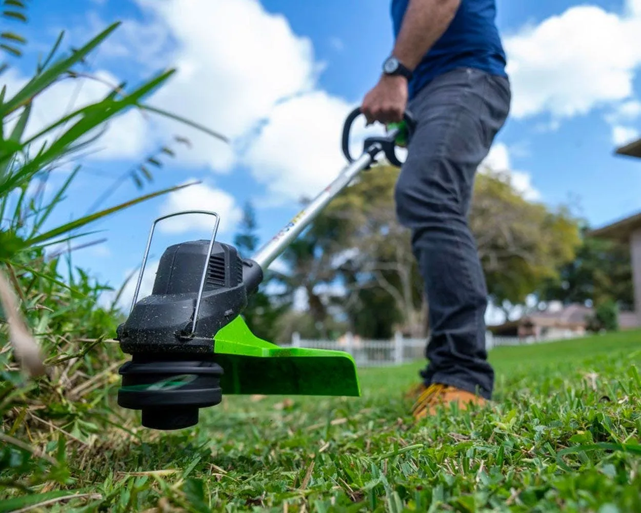 48V (2x24V) 15" Cordless Battery String Trimmer, 24V 320 CFM Blower & 24V 22" Hedge Trimmer w/ (2) 2.0Ah USB Batteries & Charger