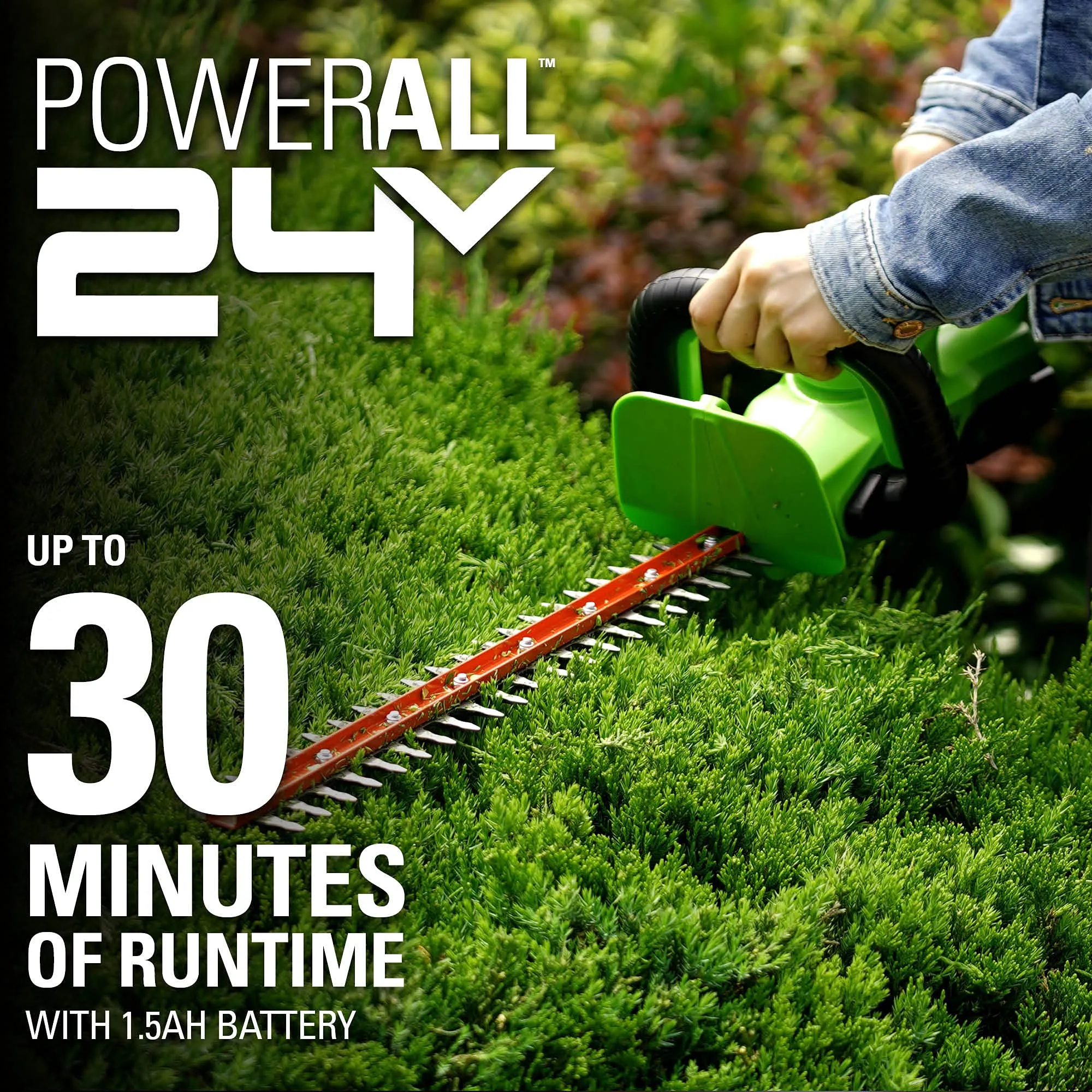48V (2x24V) 15" Cordless Battery String Trimmer, 24V 320 CFM Blower & 24V 22" Hedge Trimmer w/ (2) 2.0Ah USB Batteries & Charger