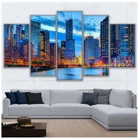 5 Panel Scenic Diamond Painting | Chicago Rhinestone Embroidery | Full Square Drill Cross Stitch | Cityscape