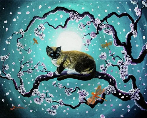 5D Cat & Moon Diamond Painting, Cross Stitch Full Round Diamond Embroidery -9 Styles