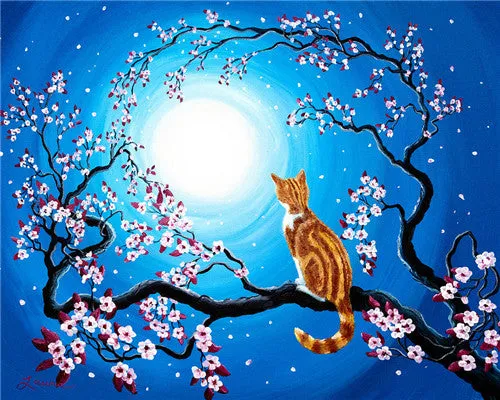 5D Cat & Moon Diamond Painting, Cross Stitch Full Round Diamond Embroidery -9 Styles