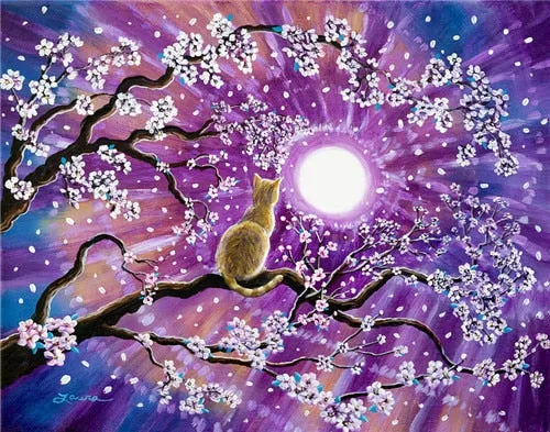 5D Cat & Moon Diamond Painting, Cross Stitch Full Round Diamond Embroidery -9 Styles