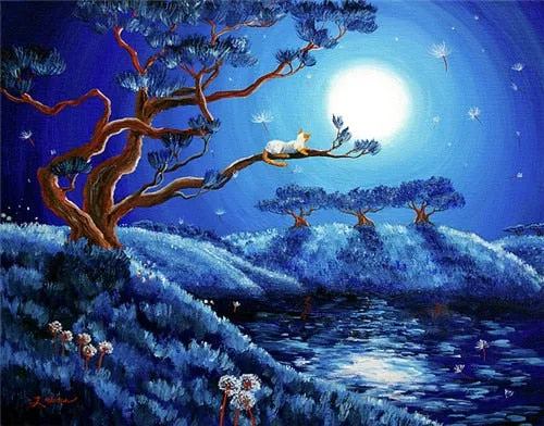 5D Cat & Moon Diamond Painting, Cross Stitch Full Round Diamond Embroidery -9 Styles