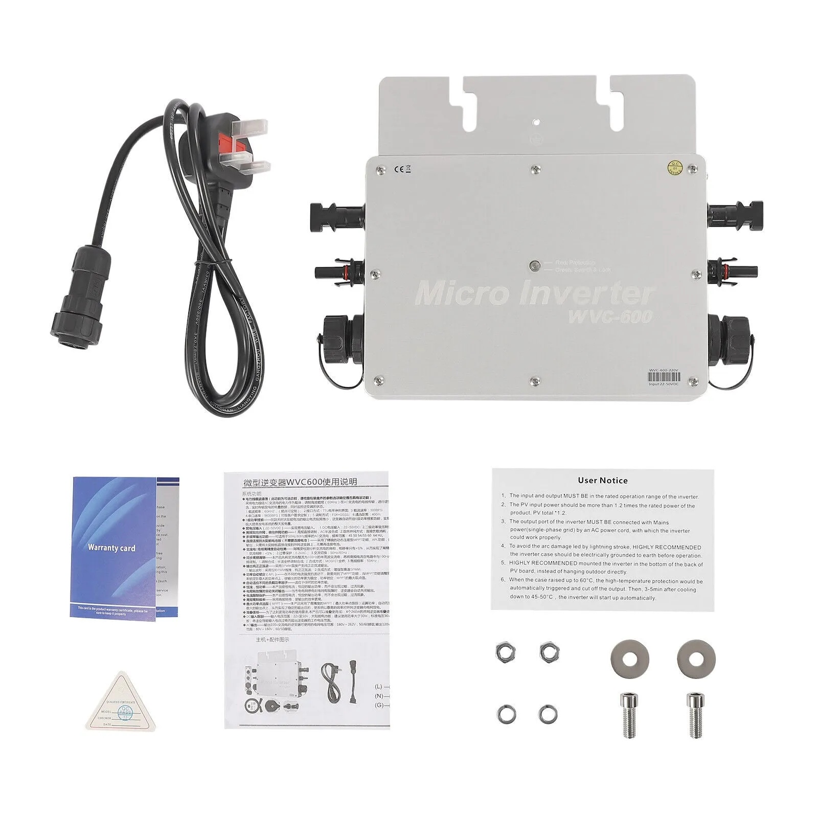 600W MPPT WiFi Solar PV Grid Tie Micro Inverter, DC to AC, Waterproof IP65