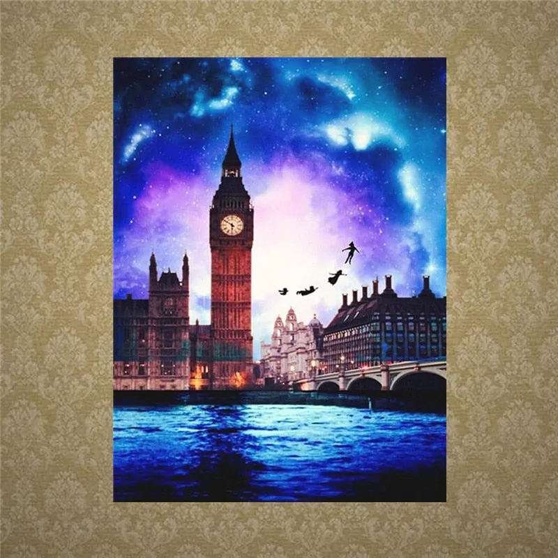 Big Ben Tower Clock | Scenic Diamond Painting Kit | 5D Full Round Drill Diamonds | River Thames