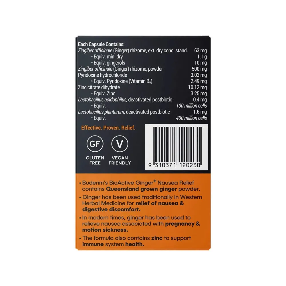 BUDERIM GINGER Bioactive   Nausea Relief Capsules 7 Caps