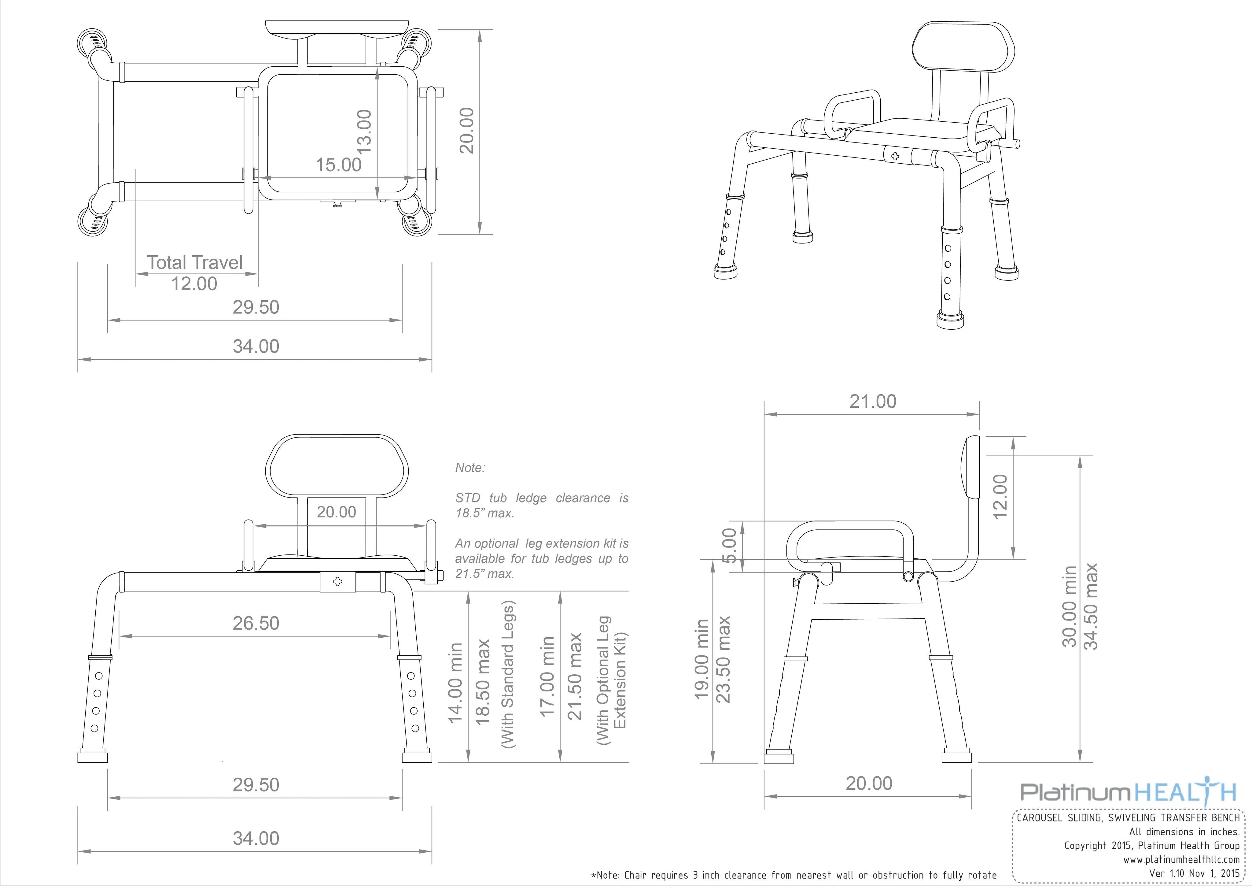 Carousel Sliding Transfer Bench with Swivel Seat. ***FREE ONLINE BONUS OFFER***