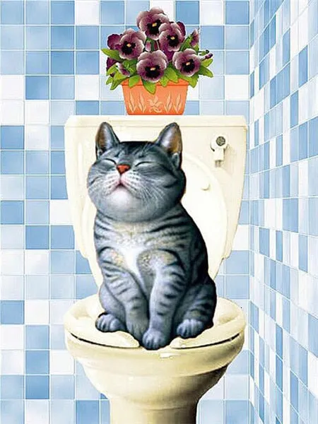 Cat In Bathroom Diamond Painting | Full Square Animal Diamond Embroidery | Bathroom Wall Decoration | Animal Diamond Wall Art