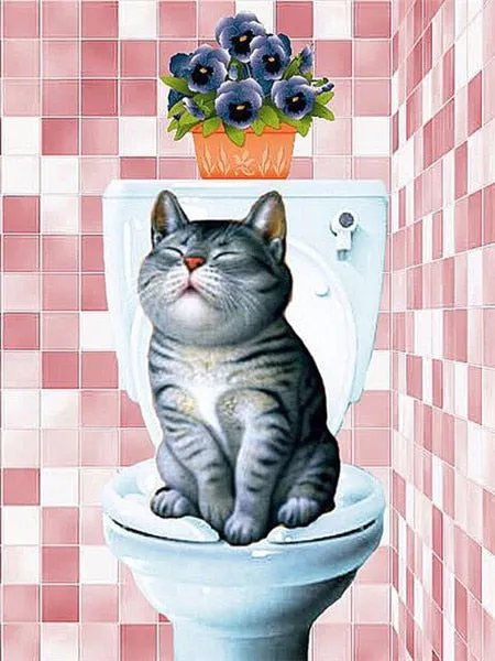 Cat In Bathroom Diamond Painting | Full Square Animal Diamond Embroidery | Bathroom Wall Decoration | Animal Diamond Wall Art