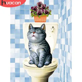 Cat In Bathroom Diamond Painting | Full Square Animal Diamond Embroidery | Bathroom Wall Decoration | Animal Diamond Wall Art