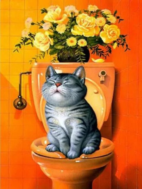 Cat In Bathroom Diamond Painting | Full Square Animal Diamond Embroidery | Bathroom Wall Decoration | Animal Diamond Wall Art