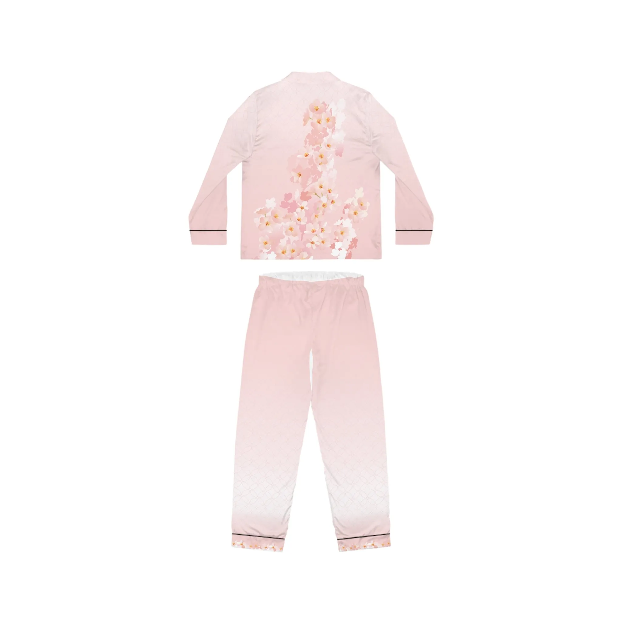 Chic Cherry Blossom Design - Elegant Women's Satin Pajamas Set - Luxurious Sleepwear for Comfort and Style