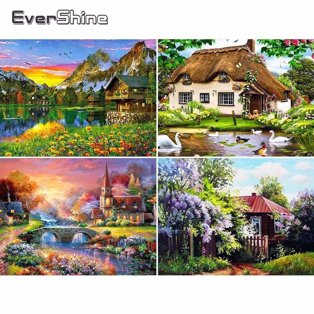 Country Church Diamond Painting Kit | Full Square/Round Drill Rhinestone Diamond Art