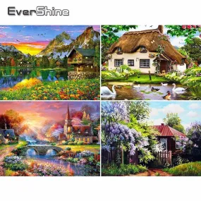 Country Church Diamond Painting Kit | Full Square/Round Drill Rhinestone Diamond Art