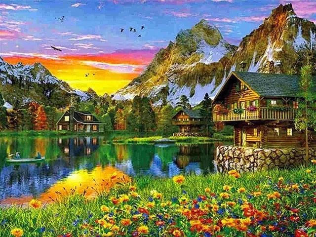 Country Church Diamond Painting Kit | Full Square/Round Drill Rhinestone Diamond Art