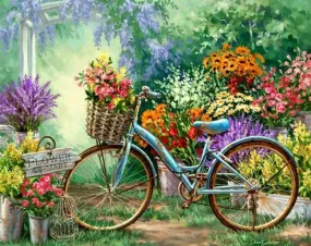 Country Flower Garden Bicycle 5D Diamond Painting Kit  |  Full Square Rhinestone, Intricate Needlepoint