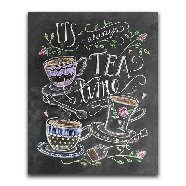 Creative Tea Time Black Board Message | Chalkboard Diamond Painting Kit | Full Square/Round Drill 5D Diamonds | Colorful Chalk Messages