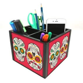 Desk Organizer For Stationery -  Skull Pink