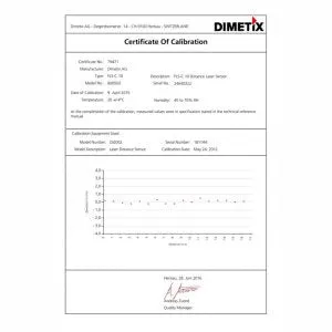 Dimetix Recalibration 500002 with calibration certificate for used Laser Sensors