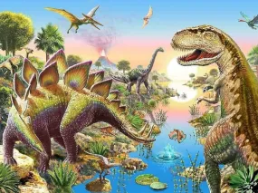 Dinosaur Montage Tyrannosaurus Rex Stegosaurus Pterodactyl | Dinosaur Diamond Painting Kit | DIY Diamond Kit | Rhinestone Embroidery