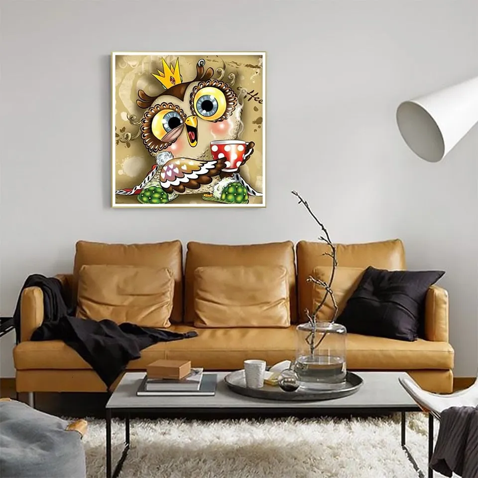 DIY Cartoon Diamond Painting | Cute Owl Rhinestone Kit | DIY Animal Mosaic | Tea Coffee Kitchen Decoration