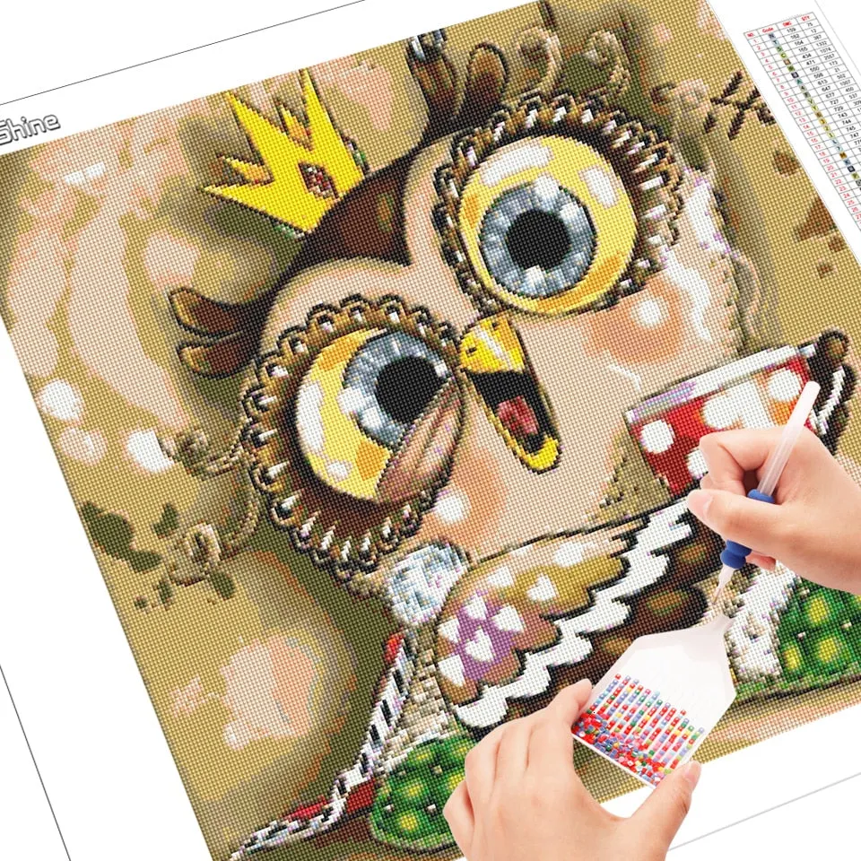 DIY Cartoon Diamond Painting | Cute Owl Rhinestone Kit | DIY Animal Mosaic | Tea Coffee Kitchen Decoration