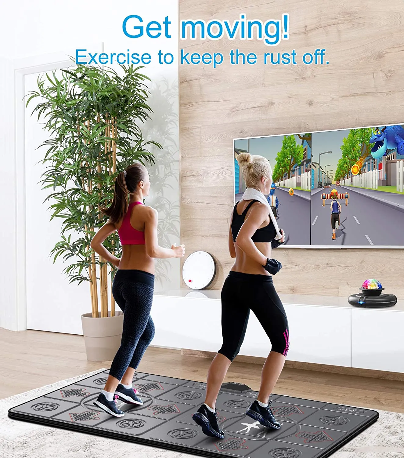 Double User Dance Mat with Two Wireless Handle Controllers Motion Sensing Game Non-Slip Massage Yoga Pads for TV Computer