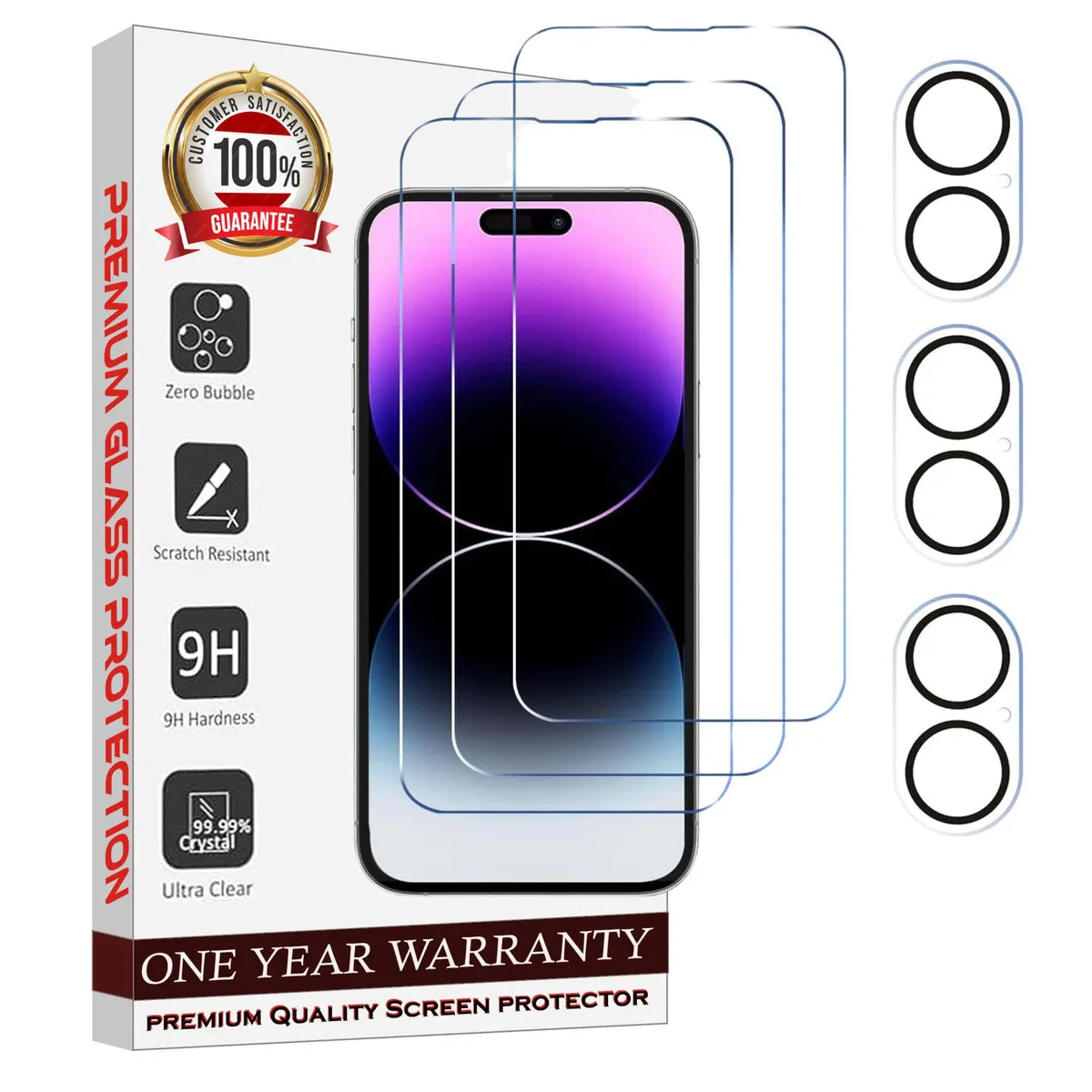 Entronix 6-Pack for Apple iPhone 16, 3 Clear Tempered Glass Screen Protectors & 3 Camera Lens Protectors