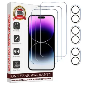 Entronix 6-Pack for Apple iPhone 16, 3 Clear Tempered Glass Screen Protectors & 3 Camera Lens Protectors