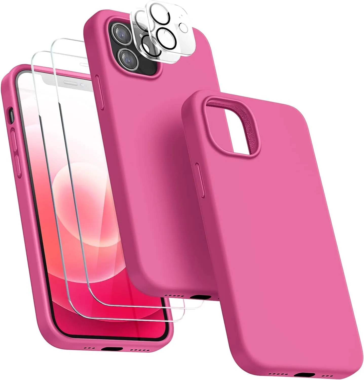 Entronix Apple iPhone 12 Mini 5-in-1 Bundle - Liquid Silicone Case, 2 Clear Screen Protectors & 2 Camera Lens Protectors,