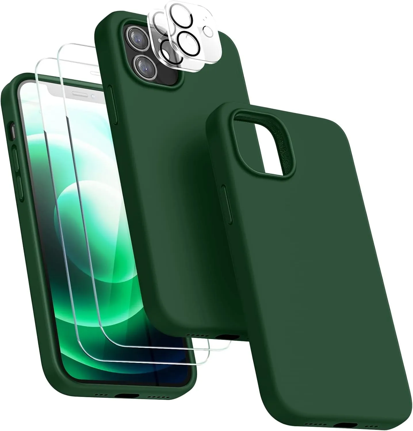 Entronix Apple iPhone 12 Mini 5-in-1 Bundle - Liquid Silicone Case, 2 Clear Screen Protectors & 2 Camera Lens Protectors,