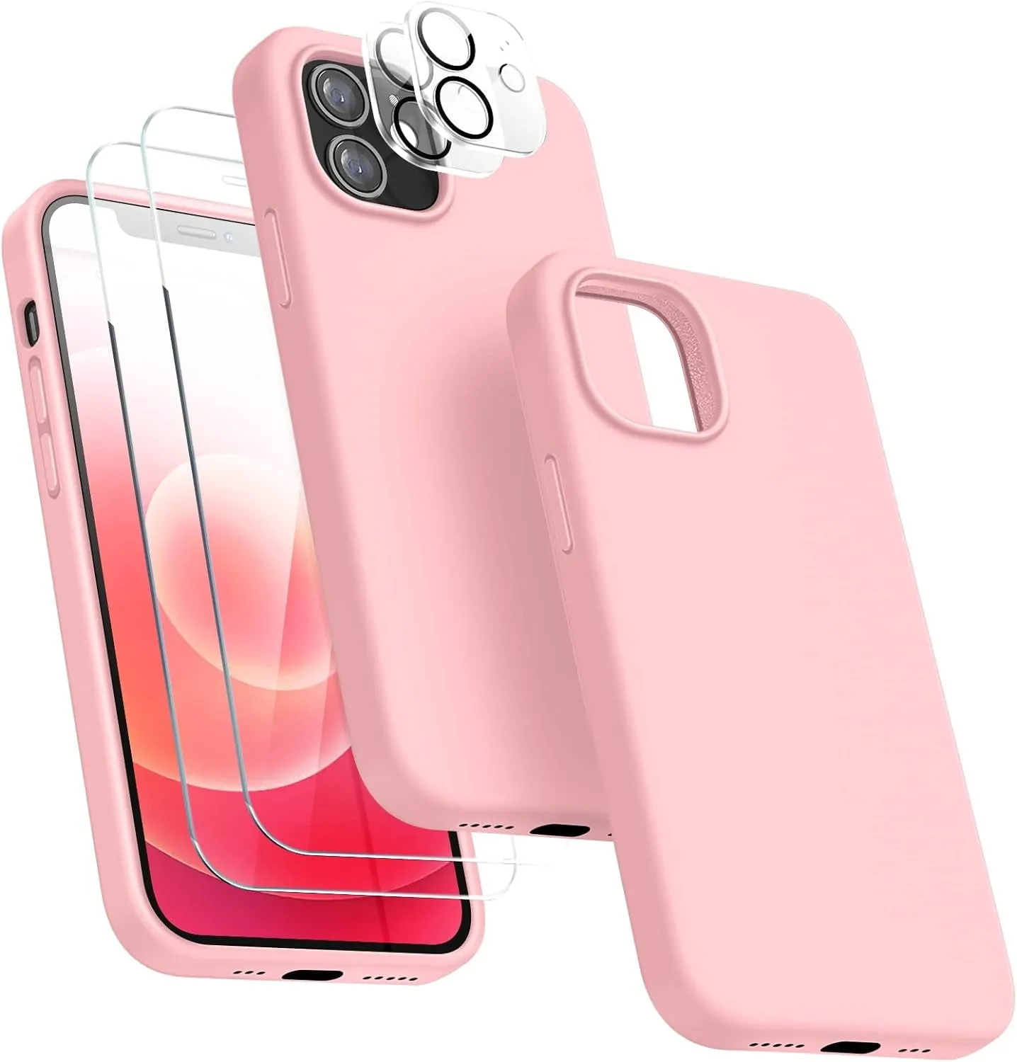 Entronix Apple iPhone 12 Mini 5-in-1 Bundle - Liquid Silicone Case, 2 Clear Screen Protectors & 2 Camera Lens Protectors,