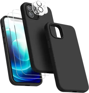 Entronix Apple iPhone 12 Mini 5-in-1 Bundle - Liquid Silicone Case, 2 Clear Screen Protectors & 2 Camera Lens Protectors,