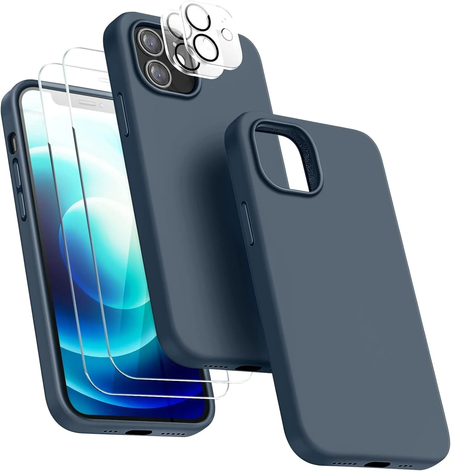 Entronix Apple iPhone 12 Mini 5-in-1 Bundle - Liquid Silicone Case, 2 Clear Screen Protectors & 2 Camera Lens Protectors,