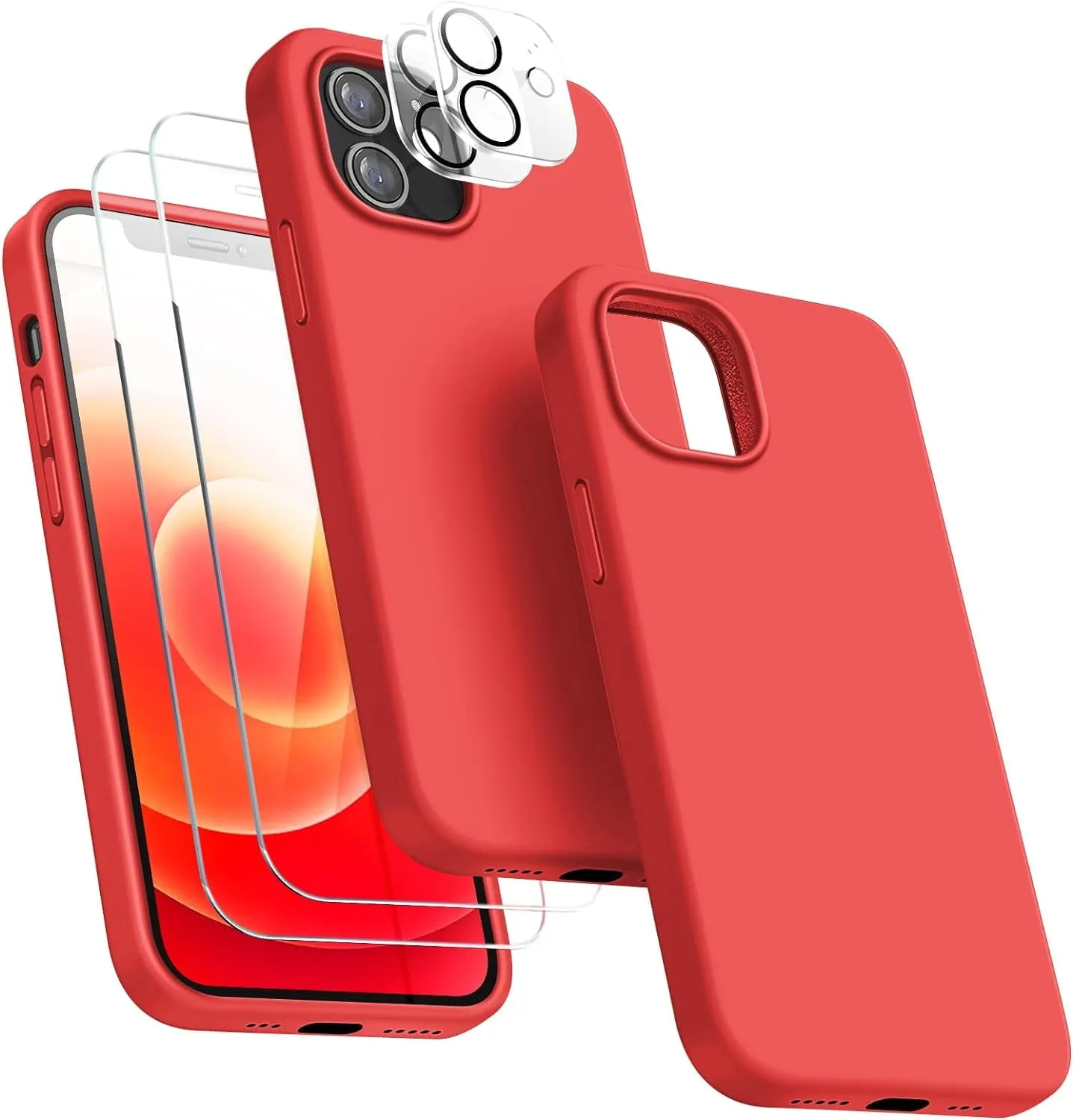 Entronix Apple iPhone 12 Mini 5-in-1 Bundle - Liquid Silicone Case, 2 Clear Screen Protectors & 2 Camera Lens Protectors,