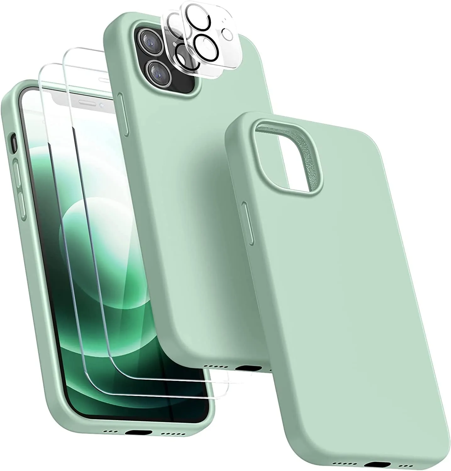 Entronix Apple iPhone 12 Mini 5-in-1 Bundle - Liquid Silicone Case, 2 Clear Screen Protectors & 2 Camera Lens Protectors,