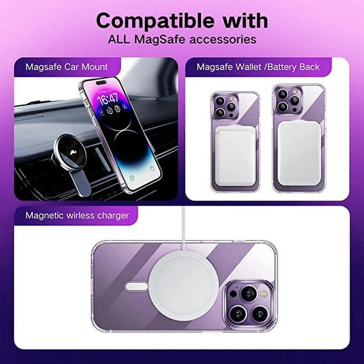 Entronix Case 5 in 1 Bundle Case for Apple iPhone 14 Pro Max Clear Magnetic with 2 Tempered and Camera Lens, Shockproof Transparent Crystal Cover