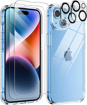 Entronix Case Heavy Duty Transparent Case Designed for Apple iPhone 15 Clear with 2 Screen Protector and Camera Lens, Shockproof Dropproof Slim Case
