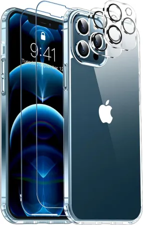 Entronix Case Heavy Duty Transparent Case for Apple iPhone 12 Pro Max Clear with 2 Screen Protector and Camera Lens, Shockproof Dropproof Slim Case