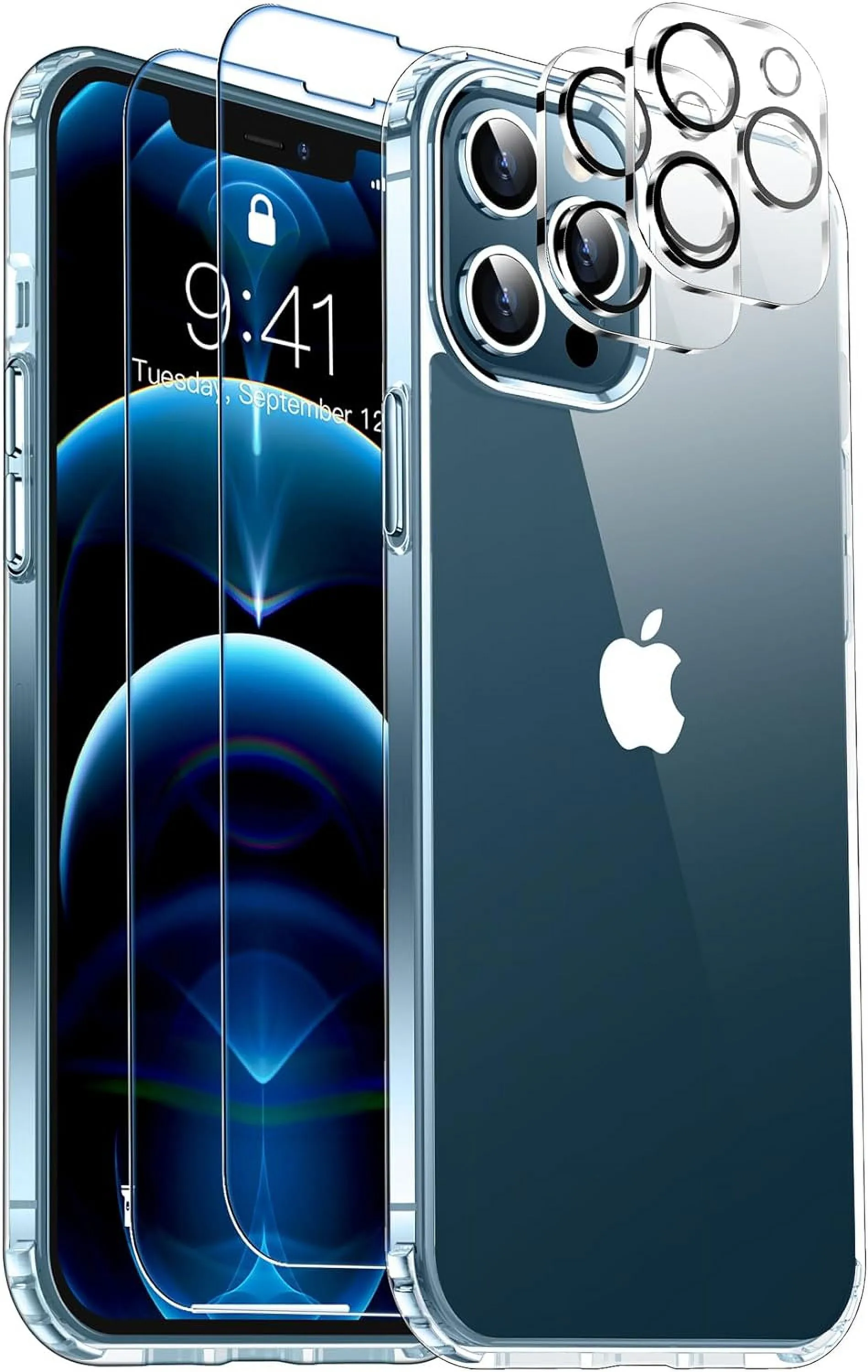 Entronix Case Heavy Duty Transparent Case for Apple iPhone 12 Pro Max Clear with 2 Screen Protector and Camera Lens, Shockproof Dropproof Slim Case