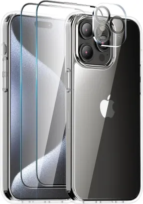Entronix Case Heavy Duty Transparent Case for Apple iPhone 15 Pro Clear with 2 Screen Protector and 1 Camera Lens, Shockproof Dropproof Slim Case