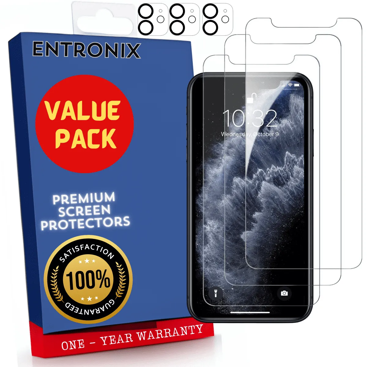 Entronix Case Screen Protector Bundle with Camera Cover Designed for Apple iPhone 11 Clear 9H Hardness,Bubble Free Easy Install, 3 PACK