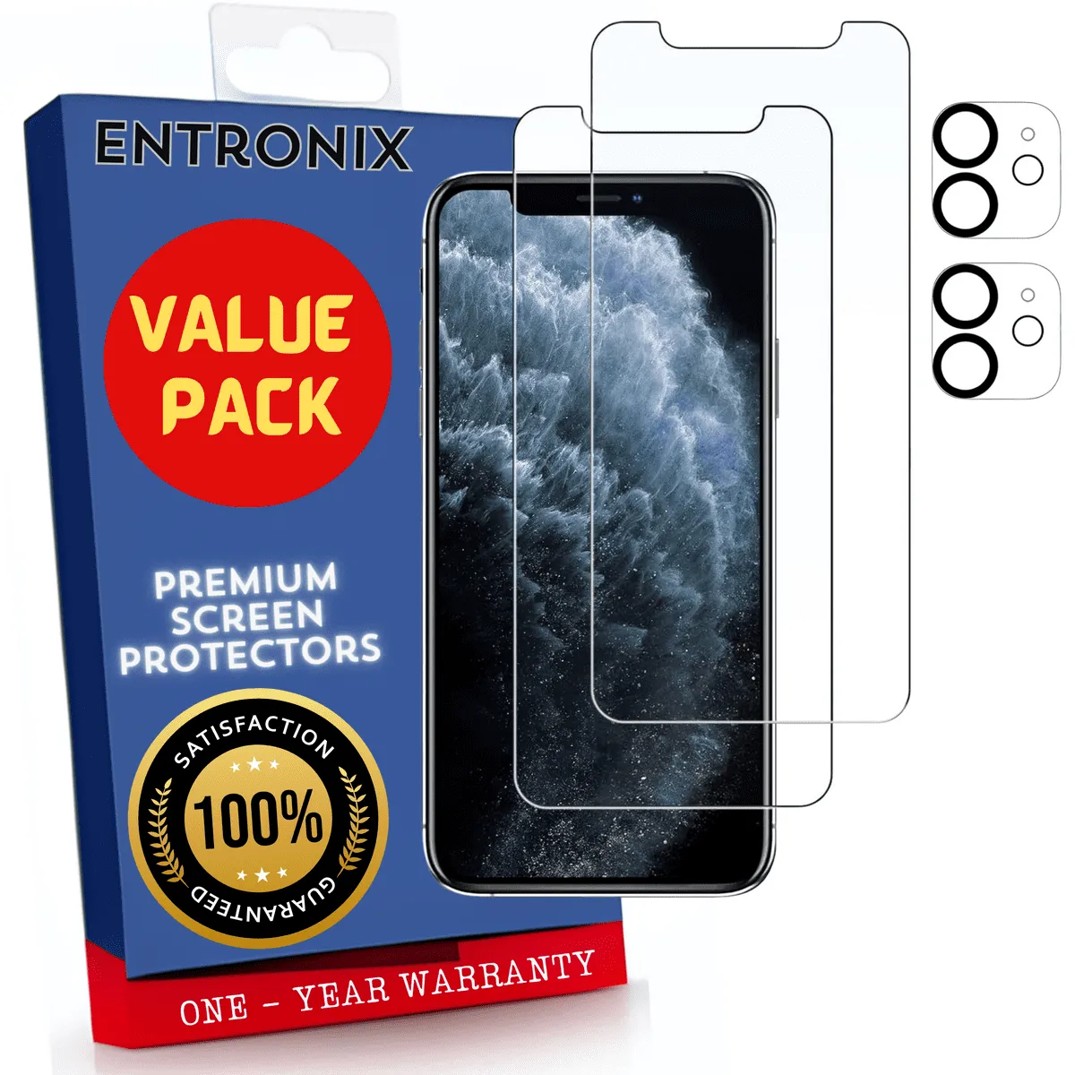 Entronix Case Screen Protector Bundle with Camera Cover Designed for Apple iPhone 11 Clear 9H Hardness,Bubble Free Easy Install,2 PACK