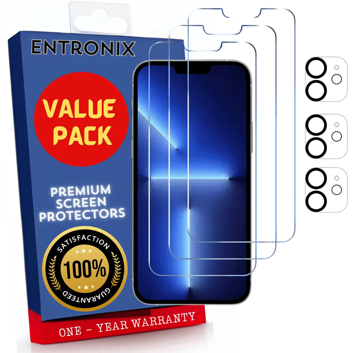Entronix Case Screen Protector Bundle with Camera Cover Designed for Apple iPhone 12 Mini Clear 9H Hardness,Bubble Free Easy Install, 3 PACK