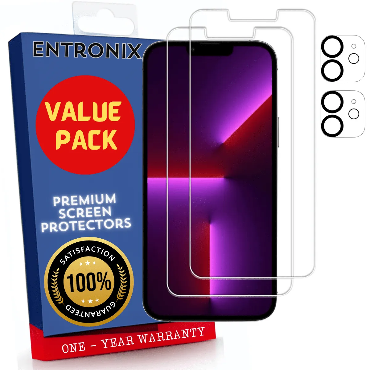 Entronix Case Screen Protector Bundle with Camera Cover Designed for Apple iPhone 12 Mini Clear 9H Hardness,Bubble Free Easy Install,2 PACK