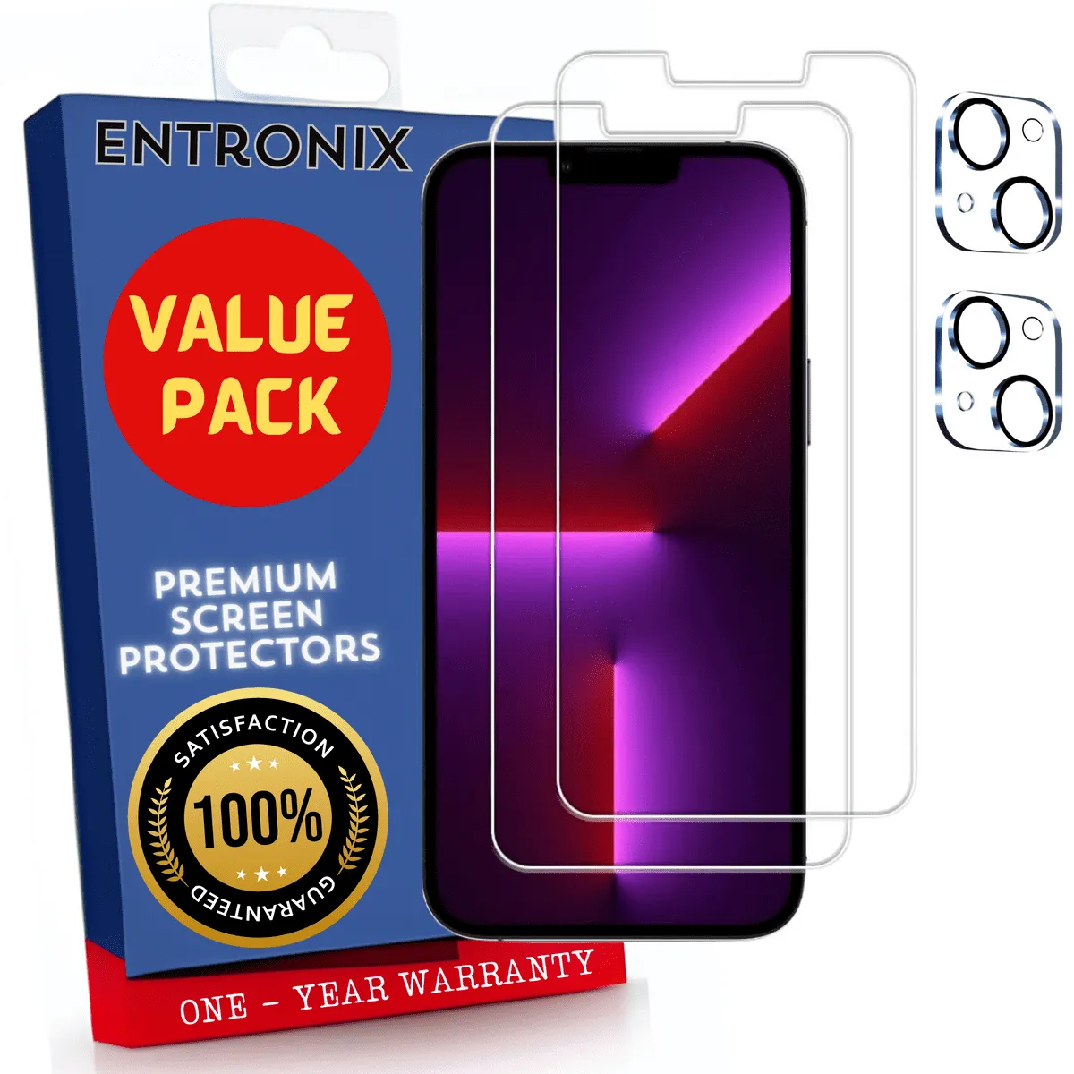 Entronix Case Screen Protector Bundle with Camera Cover Designed for Apple iPhone 14 Clear 9H Hardness,Bubble Free Easy Install,2 PACK
