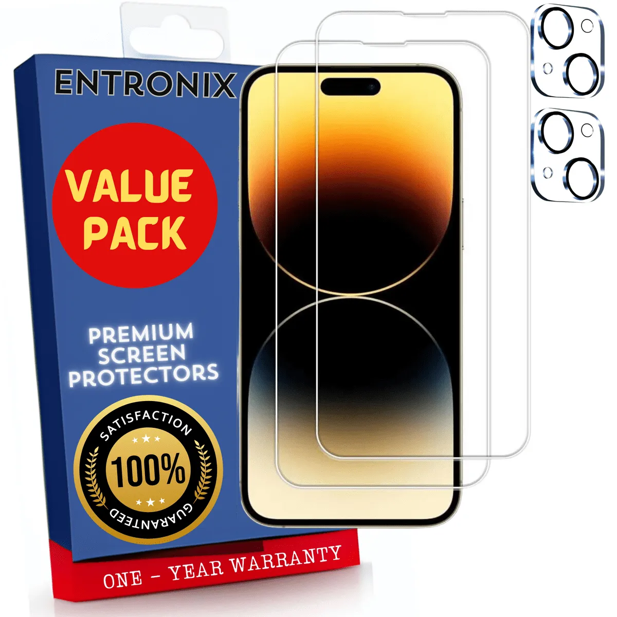 Entronix Case Screen Protector Bundle with Camera Cover Designed for Apple iPhone 15 Clear Built Anti Scratch, Bubble Free Easy Install,2 PACK