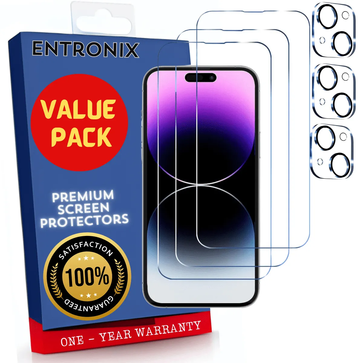 Entronix Case Screen Protector Bundle with Camera Cover Designed for Apple iPhone 15 Plus Clear Built Anti Scratch, Bubble Free Easy Install, 3 PACK